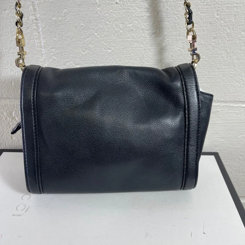 Tory Burch Black Pebbled Leather Crossbody Bag Gold Chain Strap